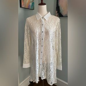COMFY USA Cream Sheer Lace Dress, Cardigan, Coverup